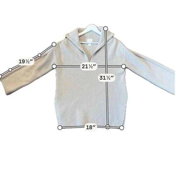 H&M light weight beige melange wool blend ribbed quarter zip sweater small - Image 7