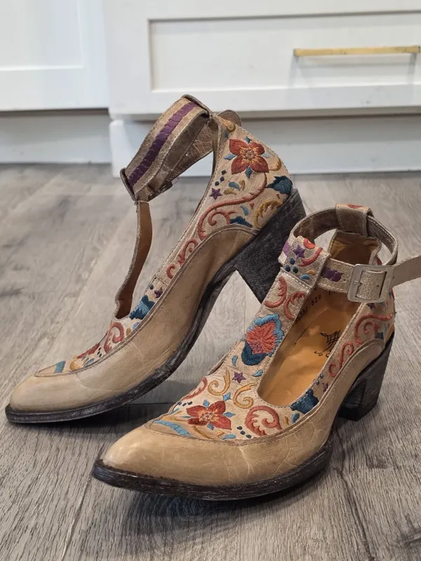 Old Gringo Deborah Rico Bone Leather Floral Embroidered Heels Size 9.5 - Image 6