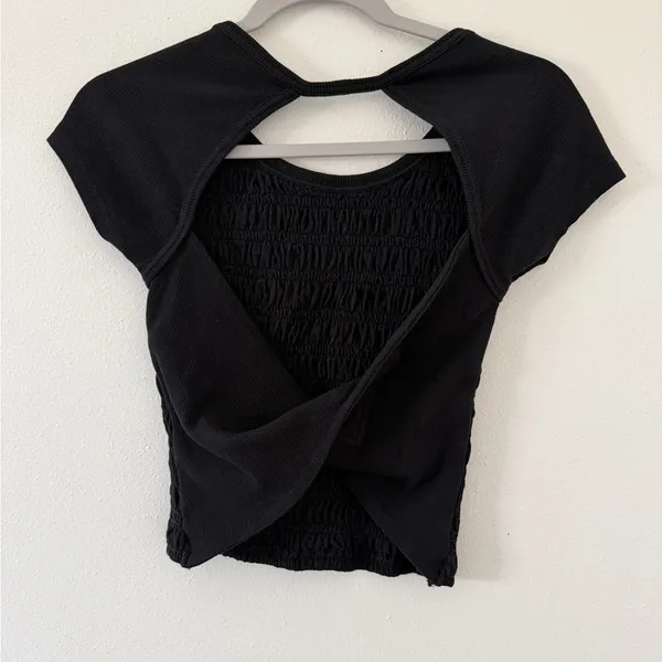 Free People FP Movement Final Mile Smocked Open Back Tee Black size xs - Image 9