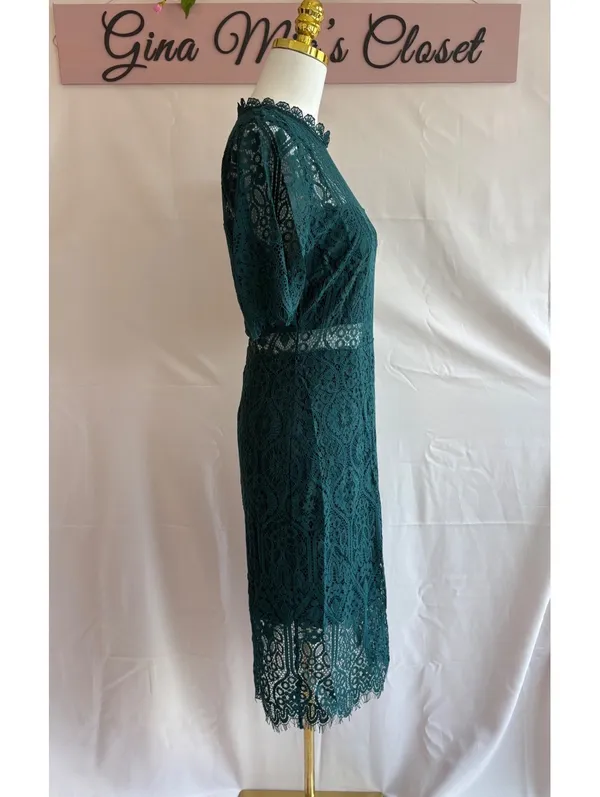 Lulus Remarkable Forest Green Sheer Lace Short Sleeve Mini Dress - Image 4