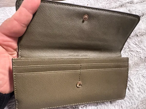 Olive Green Michael Kors Wallet with Snap Closure - Image 3