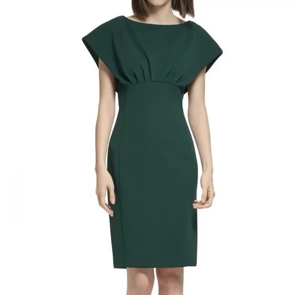 Calvin Klein Green Short Sleeve Stretch Crepe Sheath Dress Office Wedding 6 - Image 4