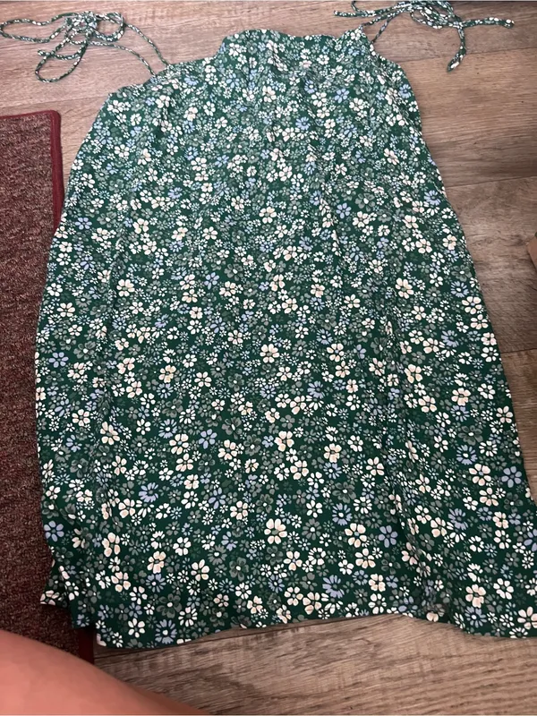Reformation Agean Mini Dress Green Floral Print Tie Strap Shoulders Size 4 - Image 8
