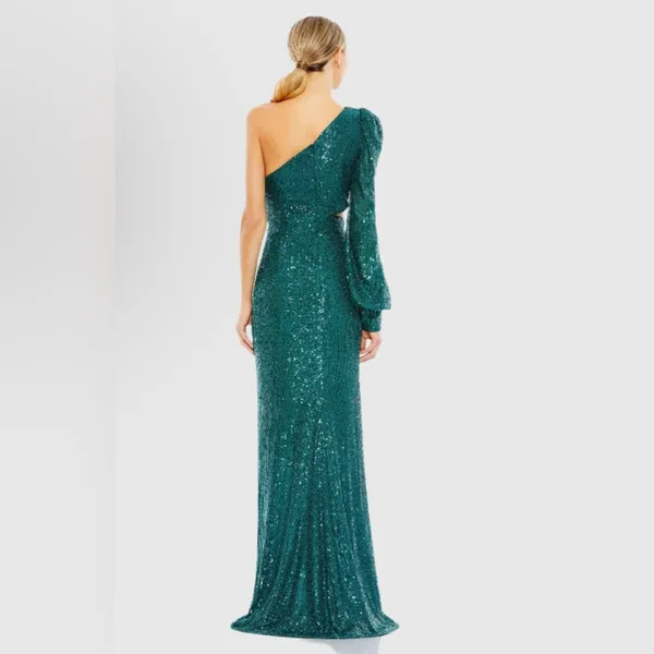 New IEENA for Mac Duggal Silver Sequined One Shoulder Cut Out Gown - Size 6 - Image 12