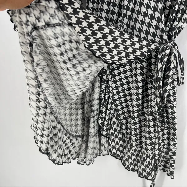 Passion Lilie Houndstooth Cotton Black White Ruffle Hem Mini Wrap Dress Size XL‎ - Image 7
