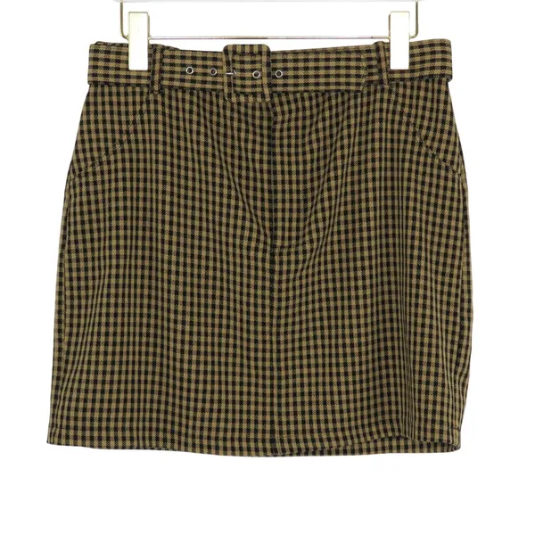 Hollister Ultra High-Rise Gingham Plaid Belted Mini Skirt Tan Black Medium - Image 3