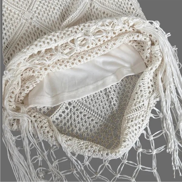 EUC Abercrombie & Fitch Crochet Fringed Dress Cream Size Small - Image 9