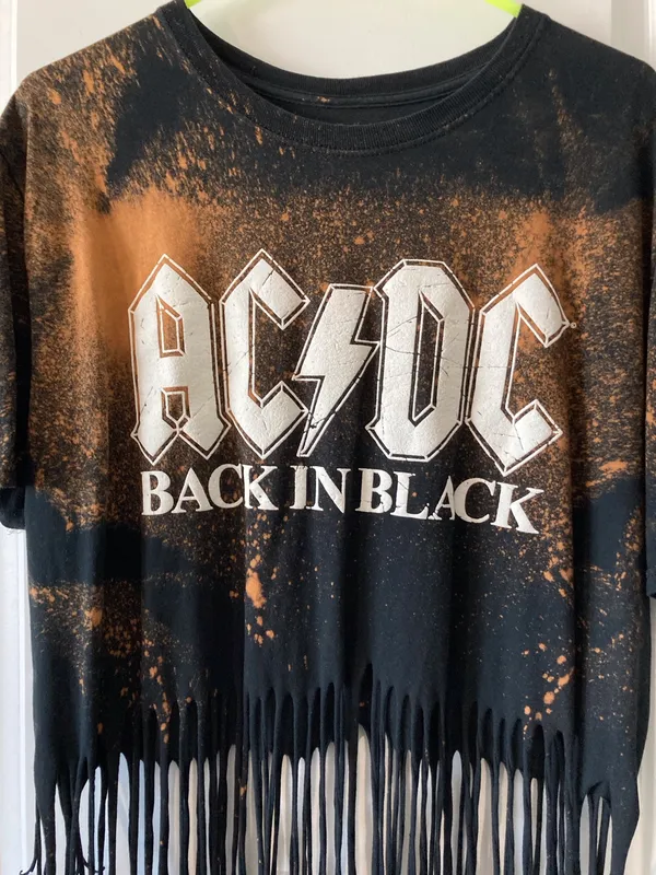 AC/DC Back in Black Bleached Fringe Band Tee Rock Grunge XL - Image 9