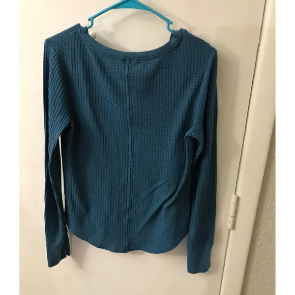 Aeropostale Waffle Knit Thermal Long Sleeve Tee L Turquoise Cabincore Classic - Image 4