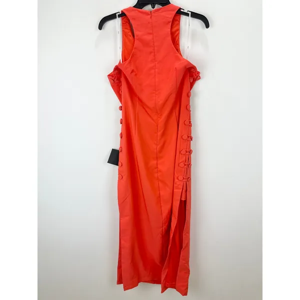 Lulus Masterfully Mod Bright Orange Side Button Midi Dress Cutout XL NWT - Image 10