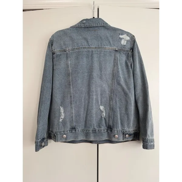 Time and Tru Womens Size Small 4‎ 6 Light Wash Distressed Blue Denim Jean Jacket - Image 2
