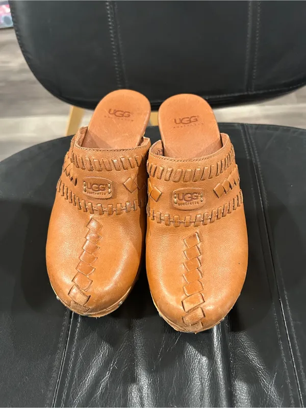UGG Tan Woven Leather Clog Mules - Image 2
