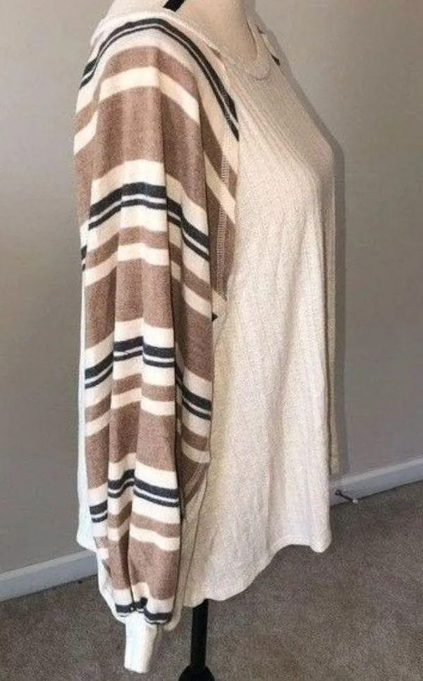 143 Story Womens Size Medium Knit Top Mixed Media Balloon Sleeve Sweater Top - Image 4