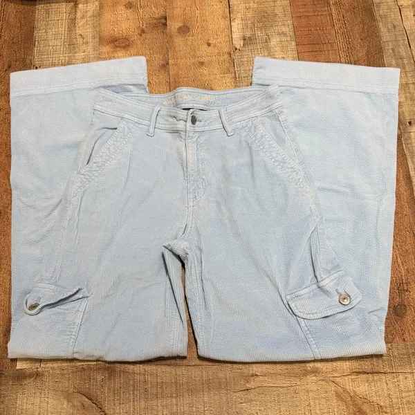 American Eagle Blue Corduroy Super High-Rise Baggy Wide Leg Pants Sz 4 Cargo - Image 2