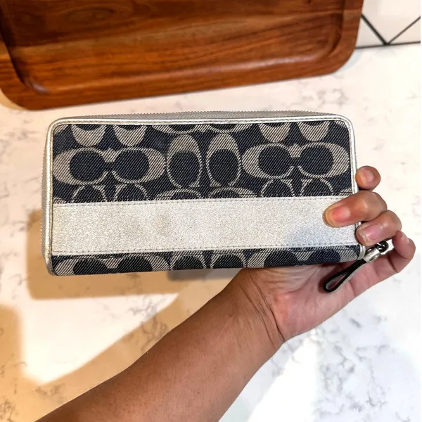 Coach Signature Accordion Zip Bifold Wallet jacquard monogram canvas leather VTG - Image 2