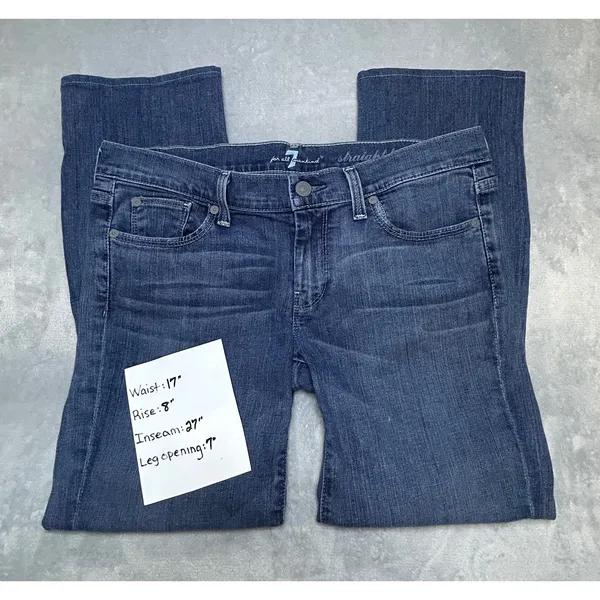 7 FOR ALL MANKIND Women's Sz‎ 30 Straight Leg Jeans Medium Blue Wash Whiskered - Image 6