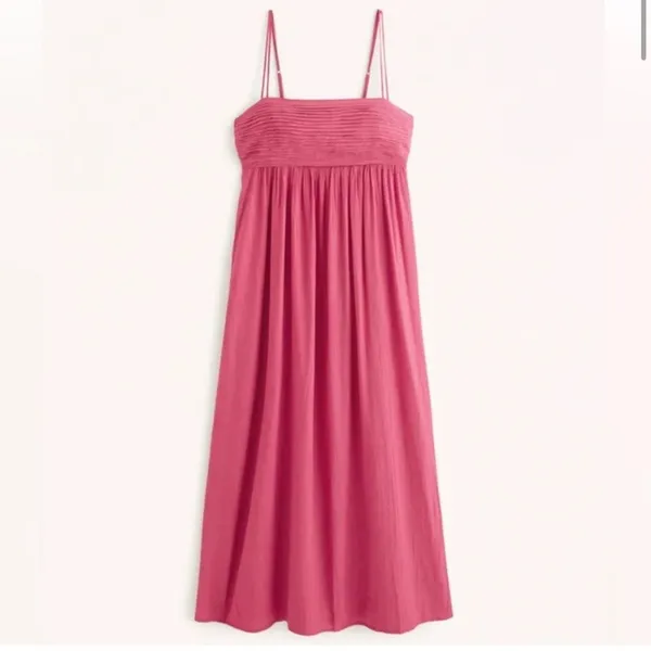 Abercrombie & Fitch Pink Babydoll Crinkle Textured Maxi Dress w/ Pockets XL Tall - Image 5