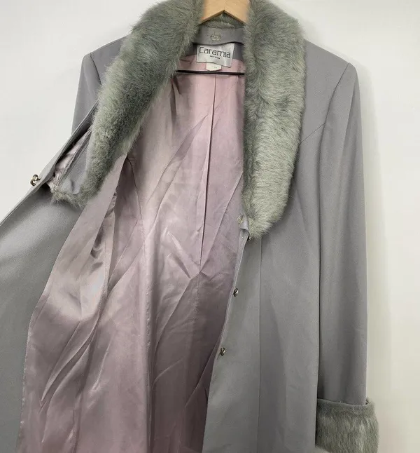 Vintage Caramia Faux Fur Trim Coat Ice Princess Gray Blue Womens 10 Medium - Image 4
