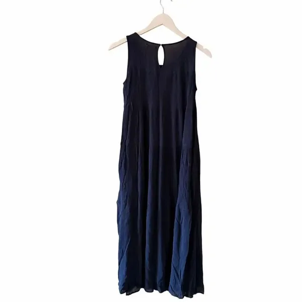 Max Studio Sleeveless Tiered Maxi Navy Pockets Bohemian Festival Dress SZ S - Image 10