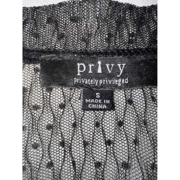 Privy Privately Privileged Black Mesh Dot Sheer‎ Puff Sleeve Top PT40395N Small - Image 4