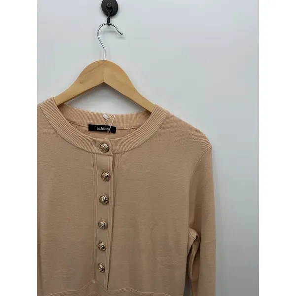 Academia Preppy Tan Knit Sweater Dress Size L NWT Quiet Luxury Old‎ Money - Image 3