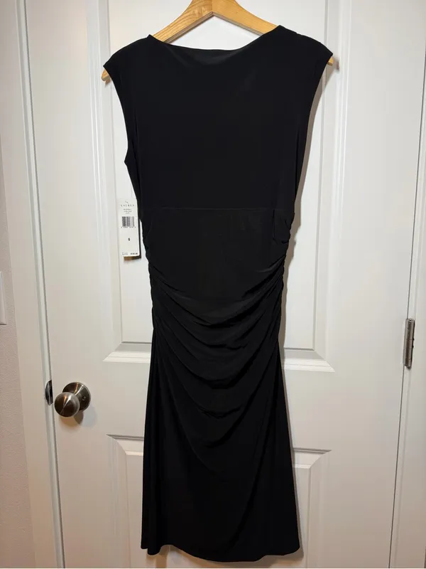 Ralph Lauren Black Draped Ruched Sheath Midi Dress Wedding Guest Date Night - Image 8
