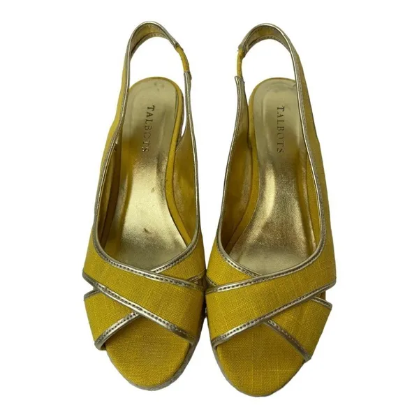 Talbots Lyndsay Yellow Canvas Peep Toe Sling‎ Back Espadrille Wedge Size 9.5 - Image 5