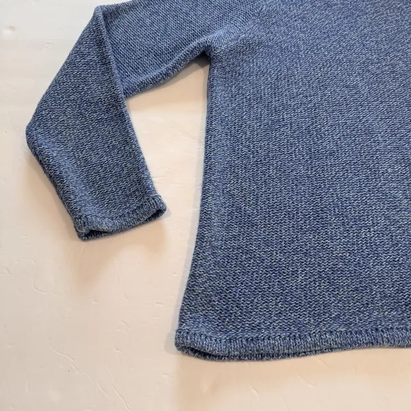 Vintage LL Bean Blue Marled Chunky Knit Cotton Crew Neck Pullover Sweater XL - Image 5