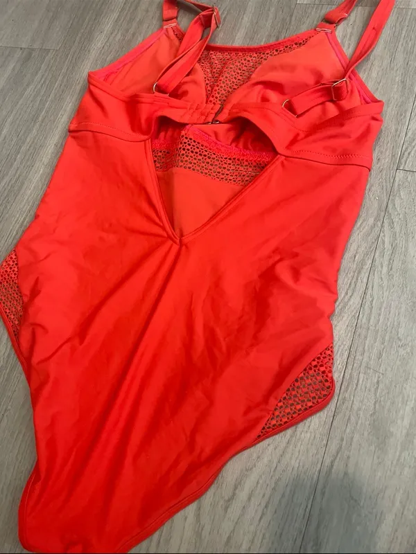 Adore Me Bright Red One-Piece Swimsuit with Mesh Accents - Image 2