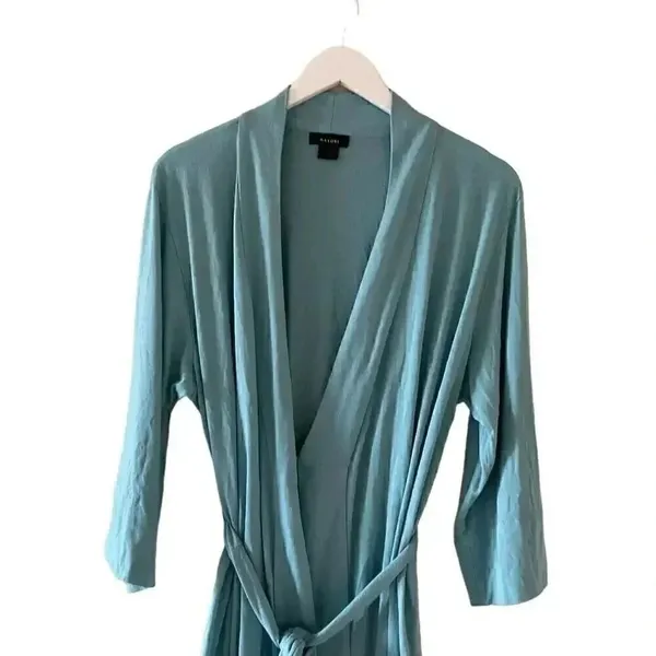 Națori Light Blue Soft Casual Loungewear Women’s Robe Tie Pockets SZ S # 1756 - Image 4