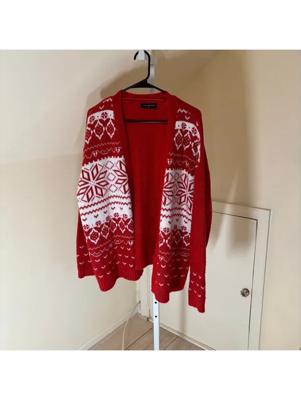 Lane Bryant EUC Women's Red Fair Isle Cardigan Sweater Size 18/20 - Image 2