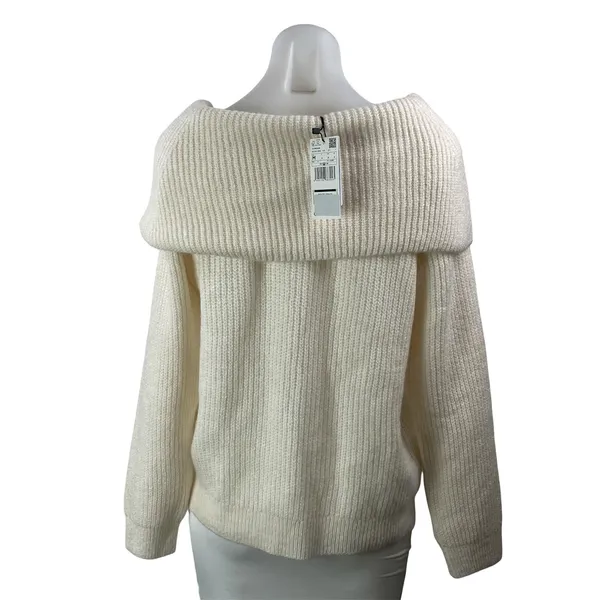 NEW MNG Mango Cream Off The Shoulder Ribbed Knit Long Sleeve Sweater Top Size M - Image 3