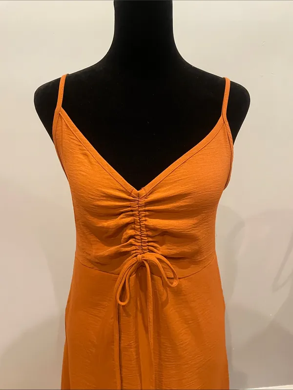 See You Monday Women’s Spaghetti Strap Ruched Front Midi Dress - Rusty Orange small new - Image 2