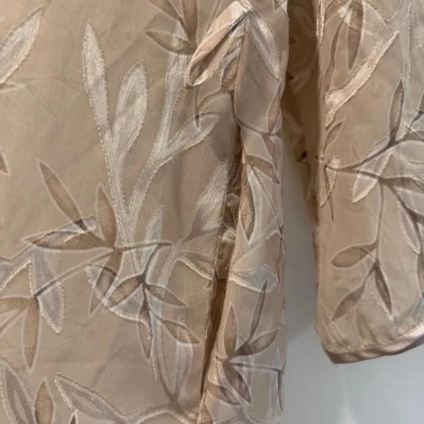 HALSTON Women's Medium Beige Leaf Pattern Sheer Long Kimono Robe Lounge*No Belt* - Image 6