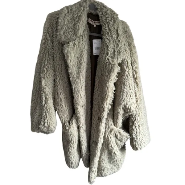 Free People Honeypie Teddy Jacket Shag‎ Faux Fur Coat Large - Image 4