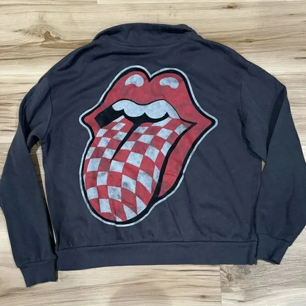 The Rolling Stones Grey Cropped Sweatshirt Women’s XS - Image 3