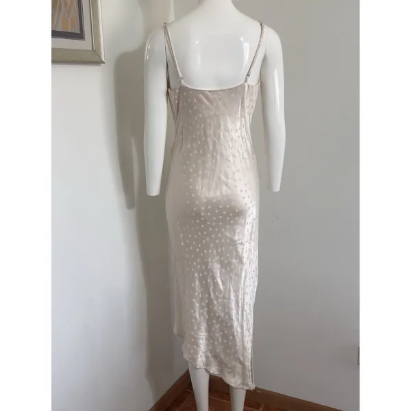 Lovestitch Midi Slip Dress M Beige Polka Dot Asymmetric Hem Boho Summer Wedding - Image 7
