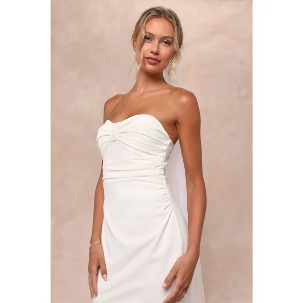 Lulus To Be Yours Ivory Strapless Pleated Mermaid Maxi Dress Elegant Medium - Image 3