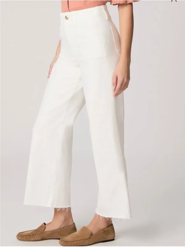 Paige Anessa High Rise Wide Leg Ankle Jeans in Tonal Ecru size 27 - Image 2