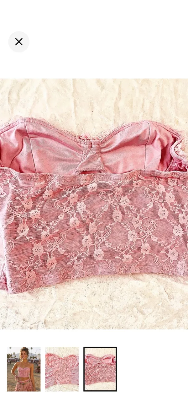 Pink Lace Bustier Crop Tube Top-Size Small - Image 3