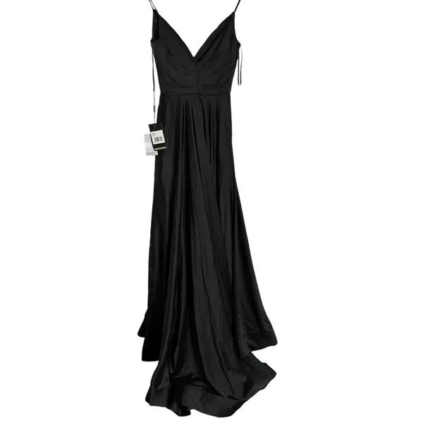 La Femme Black Long Satin Prom Gown Dress with Side Slit Full Skirt Size 0 NWT - Image 9