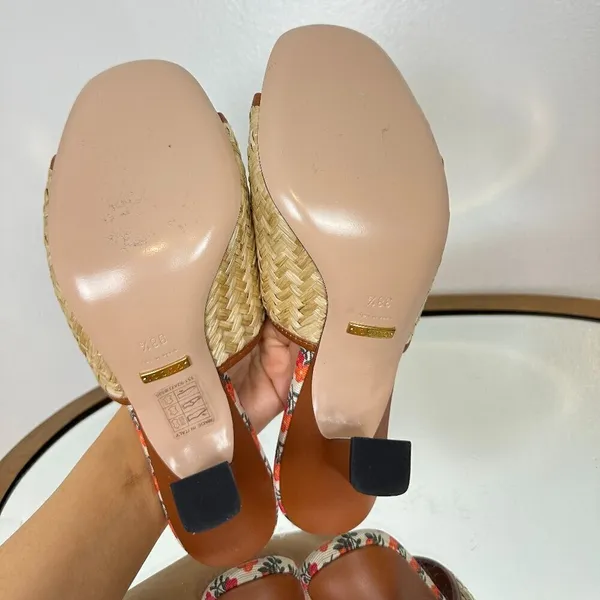 GUCCI Mabel Leather-trimmed Raffia Mules in Beige Size 8.5US / 38.5EU - Image 11
