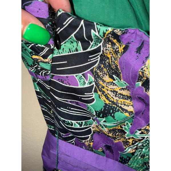 Edme & Esyllte Tropical Botanical Strapless MiniDress Purple Sash Green 2 Resort - Image 4