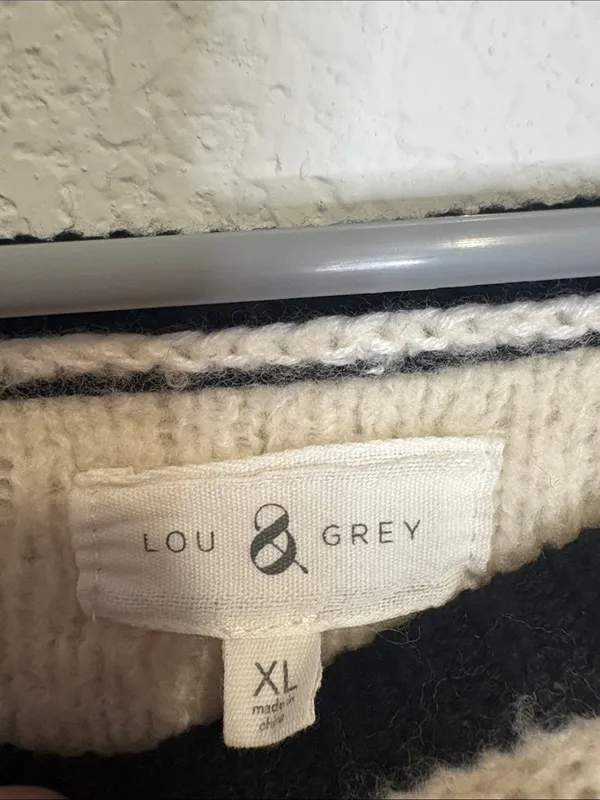 Lou and grey xl wool blend Black and Cream Marled Stripe Pullover Sweater - Image 2