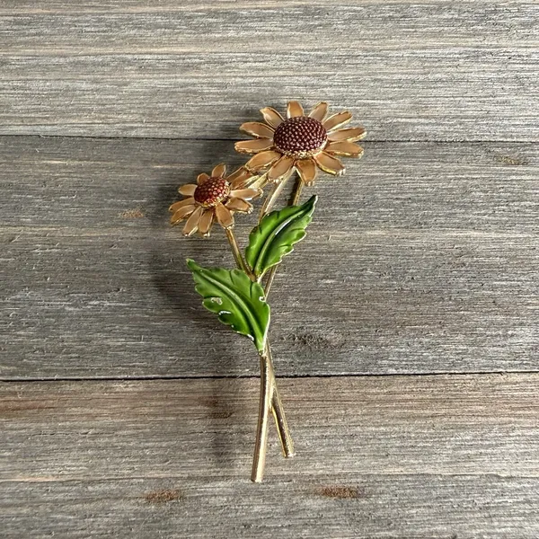 VTG Lisner Enamel Sunflower Brooch Gold Tone Daisy Floral Pin Autumn Harvest - Image 4