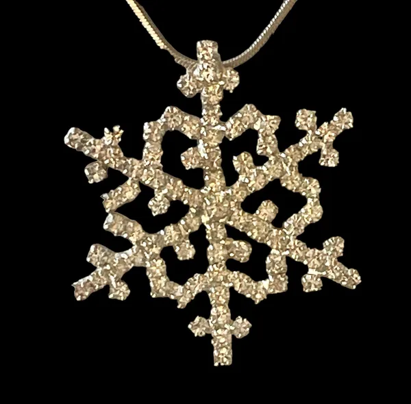 Large Rhinestone Snowflake Pendant Necklace Silver - Image 2
