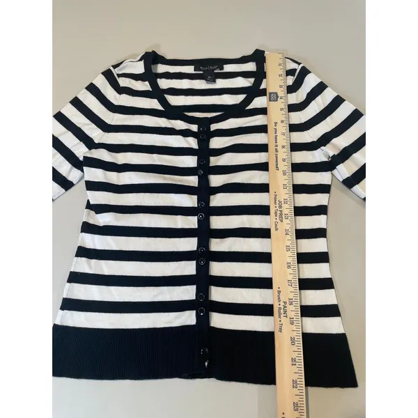 White House Black Market Striped Cardigan Size M Black White - Image 3