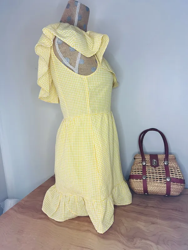 Altar'd State Yellow Gingham One-shoulder Short Dress - Image 6