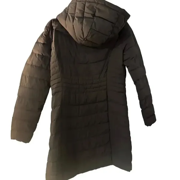 DKNY Hooded Down Puffer Coat Size Medium Black Long Warm Full Zip - Image 2