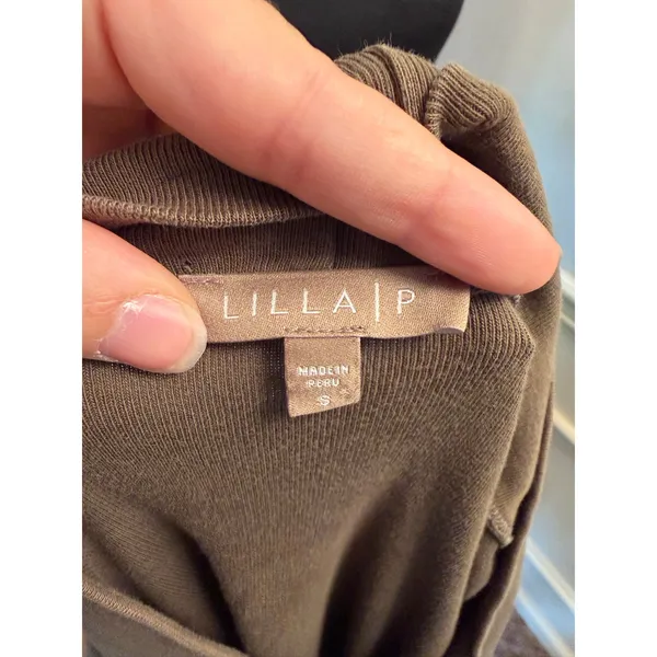 Lilla P 100% Cotton Long Sleeve Overlap V-Neck Top Olive Green Minimalist Layer - Image 6